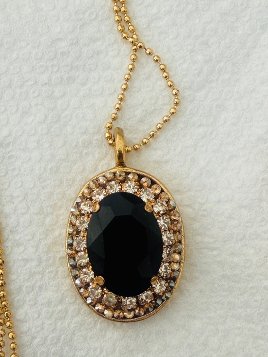 Mustard Seed Jewelry - Gold-Plated Black Stone Necklace w/ Crystal Accents. Mustard Seed , 30 in. Chain